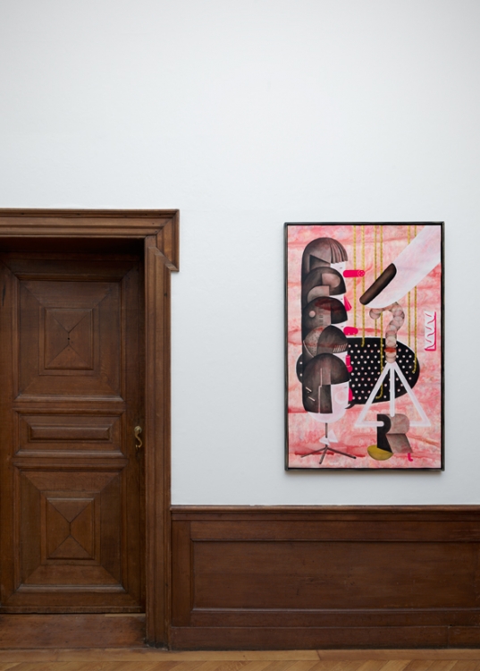 The Pink Detachment: Principle of Alignment, 2015. Ink, watercolour, gouache and gesso on paper, 129 x 84 cm. Photo: Gert Jan van Rooij.  The Pink Detachment: Principle of Alignment, 2015. Ink, watercolour, gouache and gesso on paper, 129 x 84 cm. Photo: Gert Jan van Rooij.