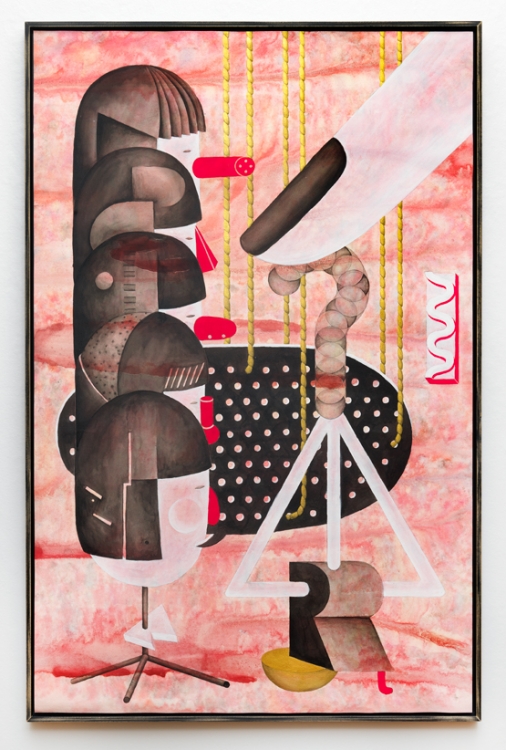 The Pink Detachment: Principle of Alignment, 2015. Ink, watercolour, gouache and gesso on paper, 129 x 84 cm. Photo: Gert Jan van Rooij.  The Pink Detachment: Principle of Alignment, 2015. Ink, watercolour, gouache and gesso on paper, 129 x 84 cm. Photo: Gert Jan van Rooij.