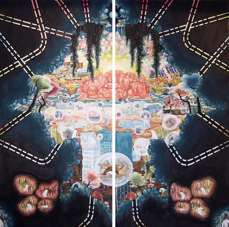 'The Brethren of the Stone: It Is Too Late to Shut the Stable-Door After the Horse Has Bolted', 2006, watercolor and ink on paper, 105 x 106,5 cm.  'The Brethren of the Stone: It Is Too Late to Shut the Stable-Door After the Horse Has Bolted', 2006, watercolor and ink on paper, 105 x 106,5 cm.