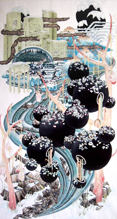 'Winter is icumen in, Lhude sing Goddamm, Raineth drop and staineth slop, And how the wind doth ramm!Sing: Goddamm', 2005, watercolor, ink and colored pencil on paper, 276 x 145 cm 'Winter is icumen in, Lhude sing Goddamm, Raineth drop and staineth slop, And how the wind doth ramm!Sing: Goddamm', 2005, watercolor, ink and colored pencil on paper, 276 x 145 cm