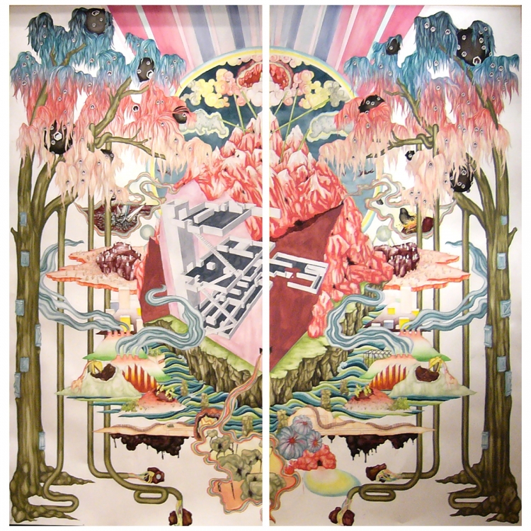 'The Brethren of the Stone: Hear All, See All, Say Nowt, Tak'all, Keep All, Gie Not, And if Tha Ever Does Owt for Nowt Do It for Thysen', 2006, watercolor and ink on paper, 105 x 106,5 cm.  'The Brethren of the Stone: Hear All, See All, Say Nowt, Tak'all, Keep All, Gie Not, And if Tha Ever Does Owt for Nowt Do It for Thysen', 2006, watercolor and ink on paper, 105 x 106,5 cm.