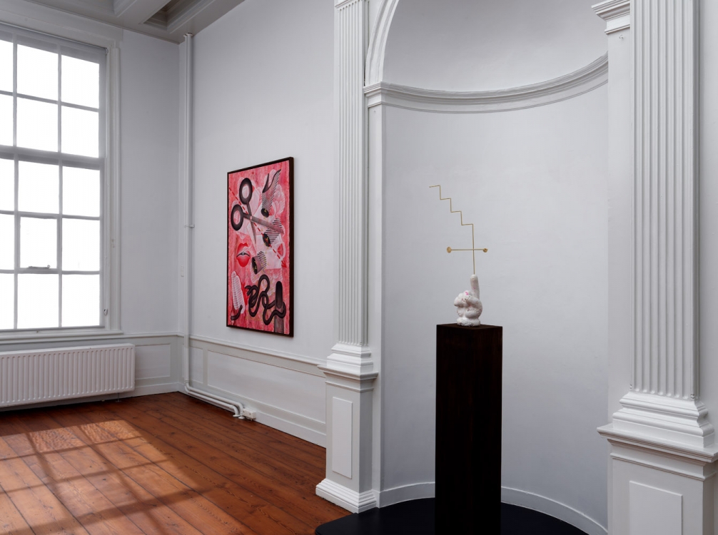 Jen Liu, PINK SLIME CAESAR SHIFT (2018). Exhibition view. Photo: Gert Jan van Rooij. Jen Liu, PINK SLIME CAESAR SHIFT (2018). Exhibition view. Photo: Gert Jan van Rooij.