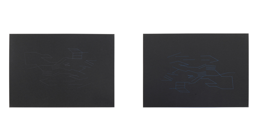 'Choreographed Text Rehearsing the Future', 2016, screen print on paper, 2 x 30 x 42 cm. 'Choreographed Text Rehearsing the Future', 2016, screen print on paper, 2 x 30 x 42 cm.