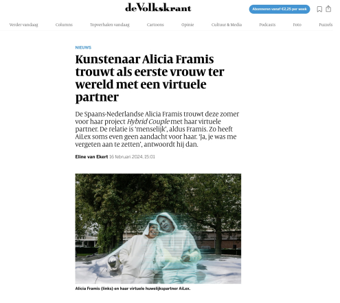 Alicia Framis Hybrid Couple in paper De Volkskrant