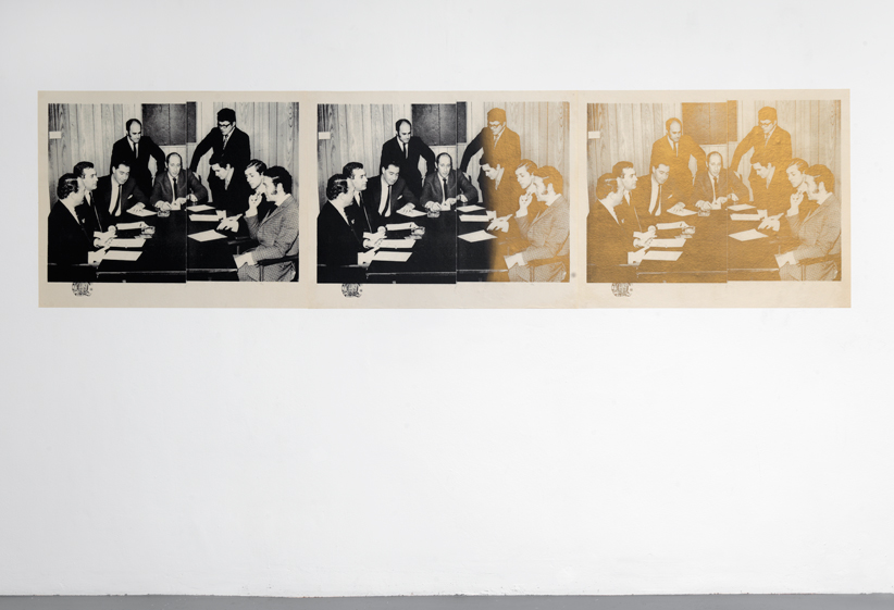 Michael Fullerton, Seminal Event (Vidal Sassoon Corp. Executive Board 1968), 2007
Screenprint on newsprint, 75 x 100 cm (3x), ed. 2/3 (edition of 3 + 2 AP) 
Courtesy of the artist and Carl Freedman Gallery Michael Fullerton, Seminal Event (Vidal Sassoon Corp. Executive Board 1968), 2007
Screenprint on newsprint, 75 x 100 cm (3x), ed. 2/3 (edition of 3 + 2 AP) 
Courtesy of the artist and Carl Freedman Gallery