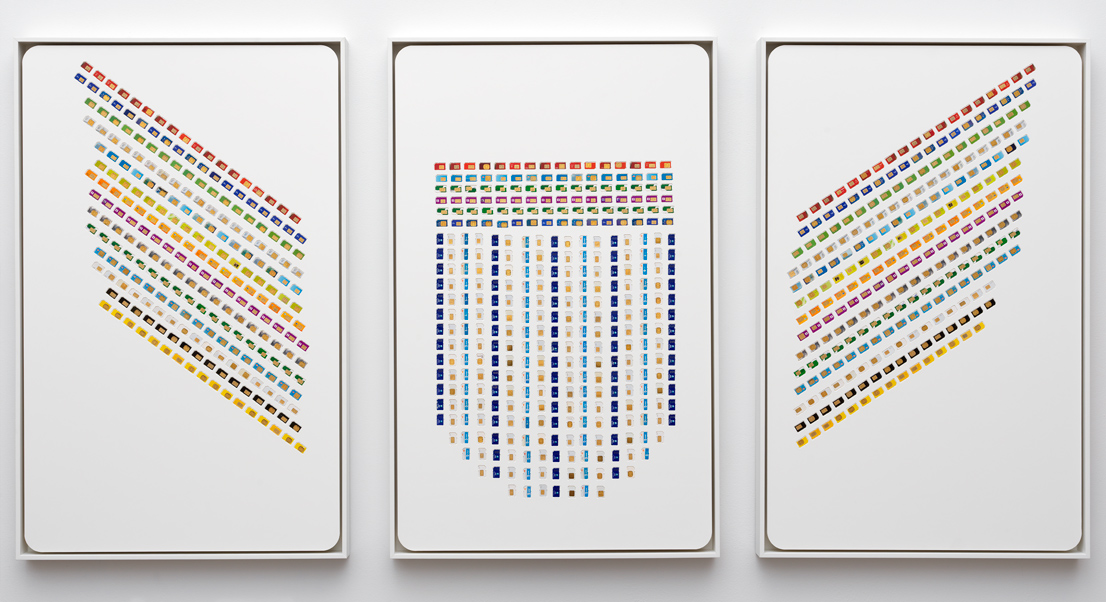 Ey Pleuribus Umnumnum, Subscriber Identity Module commemoratio, 2018. Triptych. Sintra PVC, SIM cards. Photo: Gert Jan van Rooij. Ey Pleuribus Umnumnum, Subscriber Identity Module commemoratio, 2018. Triptych. Sintra PVC, SIM cards. Photo: Gert Jan van Rooij.
