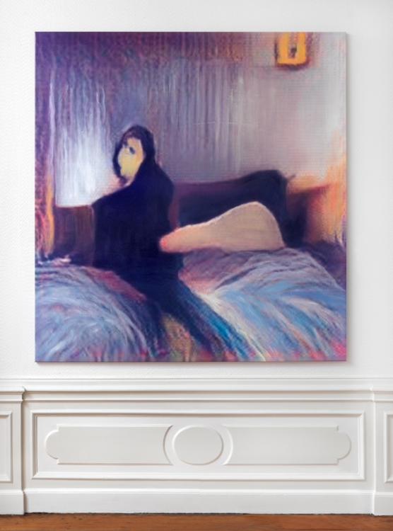 Hospital Bed, 2016
Neural network synthesised images class;
Oil and clear coat on canvas, 150 x 150 cm.
Photo: Gert Jan van Rooij Hospital Bed, 2016
Neural network synthesised images class;
Oil and clear coat on canvas, 150 x 150 cm.
Photo: Gert Jan van Rooij