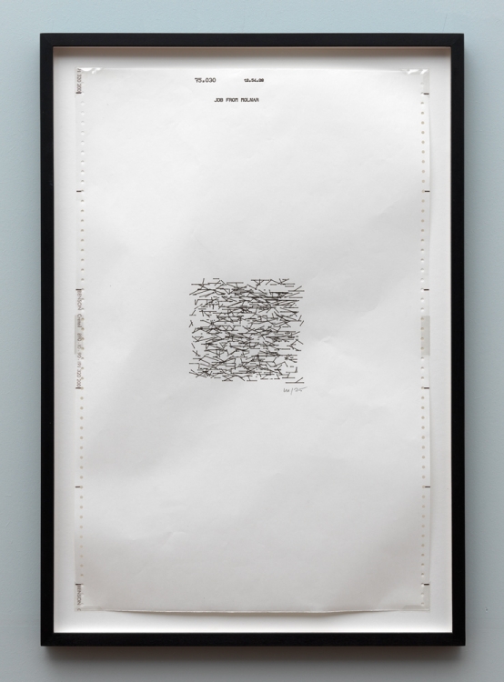 untitled (1975) Plotter drawing, ink on paper. In the group exhibition Live and Let Live at Upstream Gallery. Photo: Gert Jan van Rooij. untitled (1975) Plotter drawing, ink on paper. In the group exhibition Live and Let Live at Upstream Gallery. Photo: Gert Jan van Rooij.
