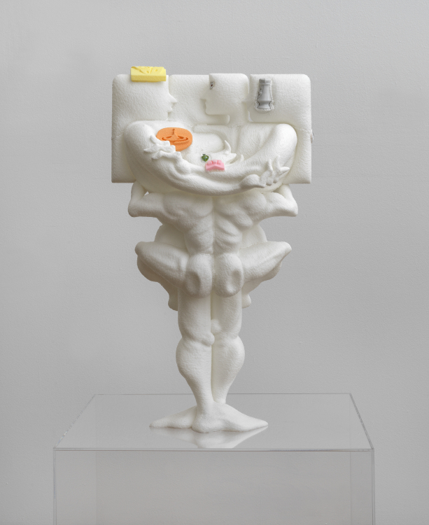 It Is Holding On, 2025, 3D printed PLA, glass, ceramics, 63 x 33 x 20 cm It Is Holding On, 2025, 3D printed PLA, glass, ceramics, 63 x 33 x 20 cm